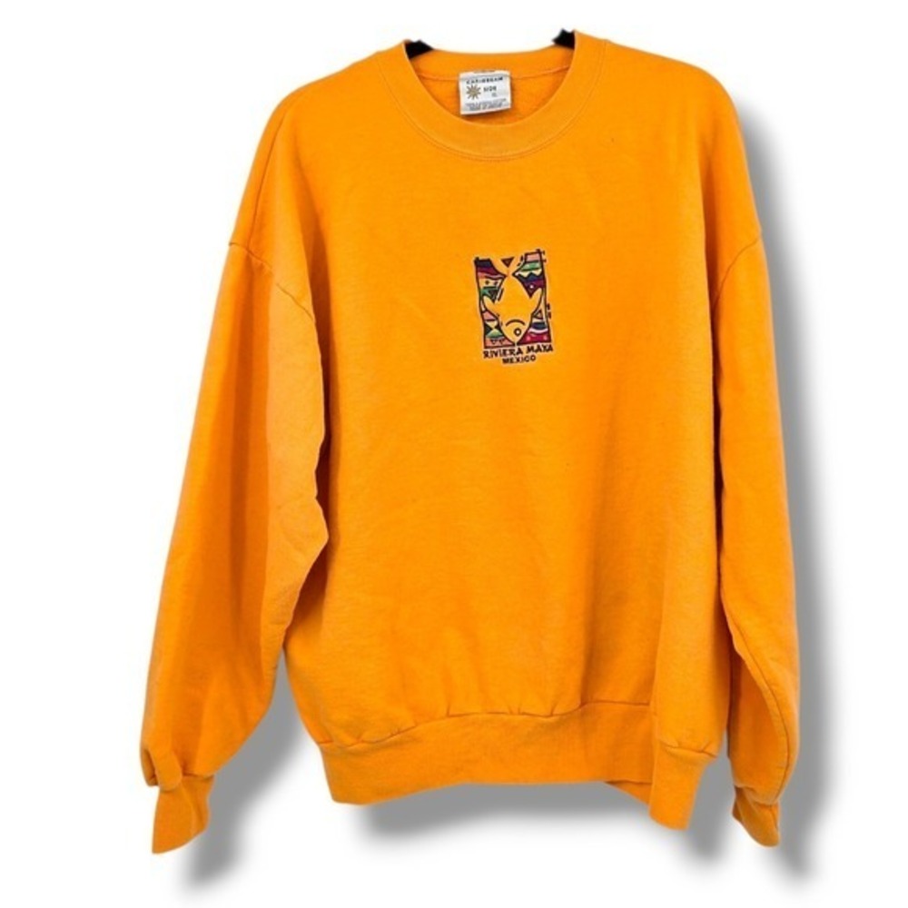 Vintage Caribbean Riviera Maya‎ Mexico Sweatshirt Aztec Embroidered Graphic XL